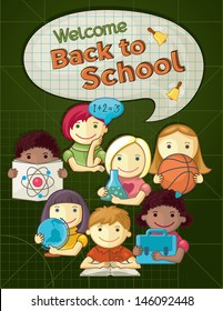 School Concept Illustration With Cute Kids