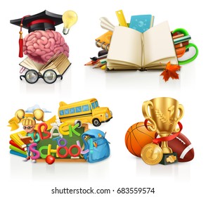 School Concepts, 3d Vector Set