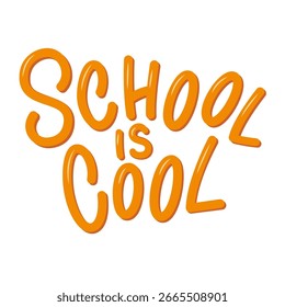 La escuela es Cool lettering en estilo sans serif 3d. Letras de color sobre fondo blanco. 