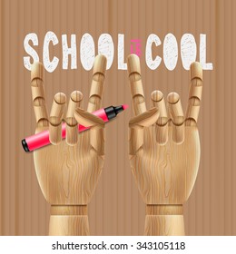 School is cool, template with schools workspace supplies, vector illustration.