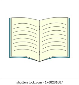 A school copybook outline color icon. A study notebook. Notebook in a ruler in an expanded form. Concept of education, Back to school. Vector illustration with editable strokes width.