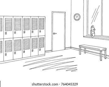 School corridor lobby graphic black white interior sketch illustration vector