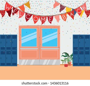 school corridor with lockers scene