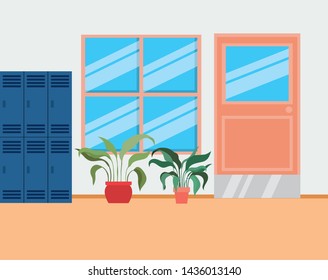 school corridor with lockers scene