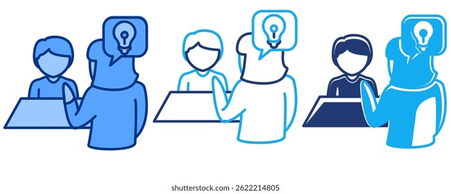 School Counselor icon represented by student, teacher, counseller Blue, Dualline, Dualtone style.