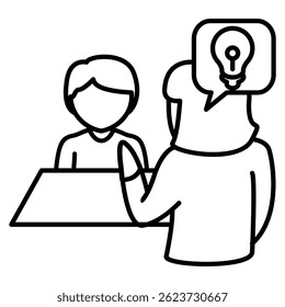 School Counselor icon represented by student, teacher, counseller Line style.