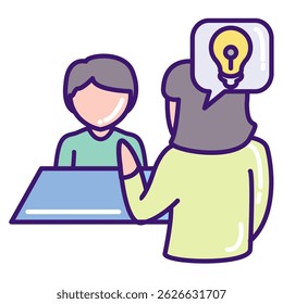 School Counselor icon represented by student, teacher, counseller Lineal Color style.