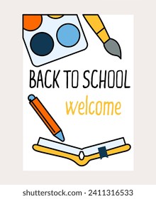 School cover of colorful set. A playful cartoon design brings this school-themed book cover to life. It can add a touch of whimsy to educational materials. Vector illustration.
