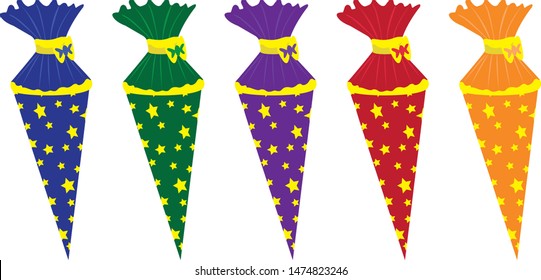 School covert vector -star pattern in different colors, blue, green, violet, red, orange, isolated on white background