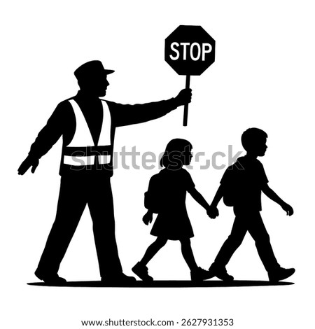 School Crossing Guard Holding Stop Sign – Representation of Pedestrian Safety and Child Protection in Traffic Zones