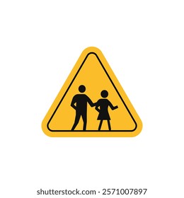 School crossing sign flat line symbol set.