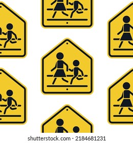 School crossing sign vector cartoon seamless pattern background for wallpaper, wrapping, packing, and backdrop.