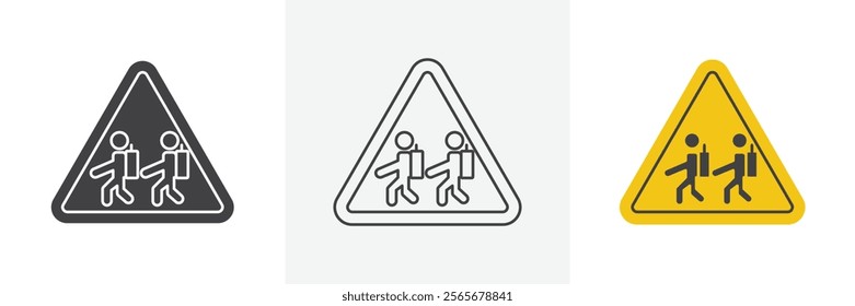 School crossing signs set in black and colored versions