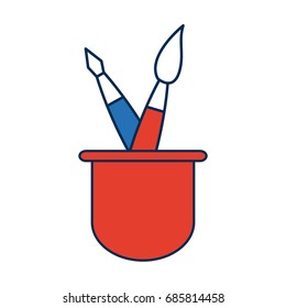 school cup with artistic utensils paint brush education