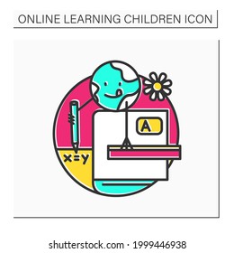 School curriculum color icon. Online education or e-learning, training courses. Digital learning, distance teaching and online classes concept. Calendar. Isolated vector illustration