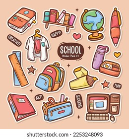 School Cute Doodle Vector Sticker Collection