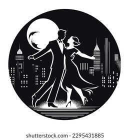 School of dance. Social dances standard and Latin American. cartoon vector illustration. label, sticker, t-shirt printing