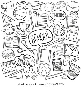 School Day Doodle Icons Hand Made. Vector Teacher Illustration Design.