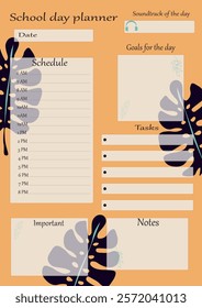 School day planner
template for printing. Vector. Blank white notepad page. Letter size.