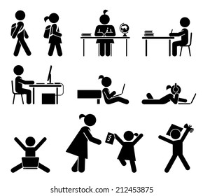 School days. Pictogram icon set. School children. Back to school. Vector set. 