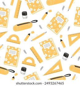 School Days Seamless Pattern with school supplies