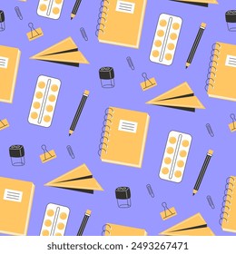 School Days Seamless Pattern with school supplies