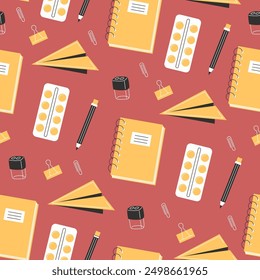 School Days Seamless Pattern with school supplies