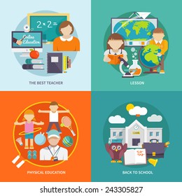 School design concept set with best teacher lesson physical education flat icons isolated vector illustration