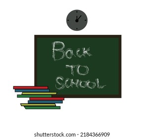 School design with a green textured chalkboard with free space for text and education supplies.