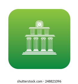 School design on green flat button,clean vector
