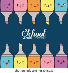 School design represented by kawaii markers icon.Colorfull and blue background. 
