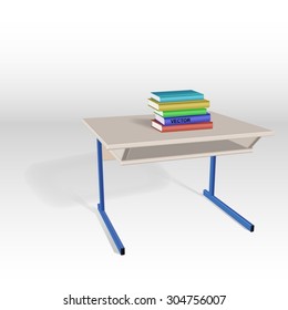 school desk with books. Vector illustration.