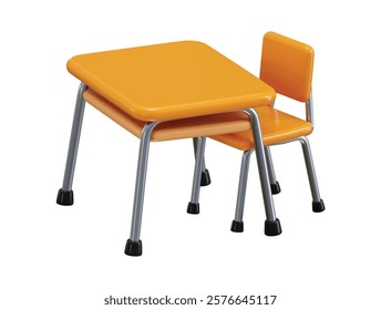 School desk and chair icon 3d render concept of classroom wooden table and chair educational icon vector illustration