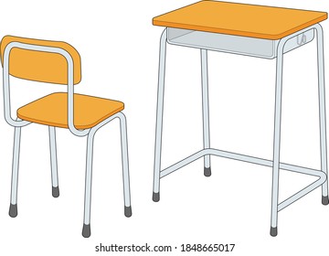 School desk and school chair isolated on white background