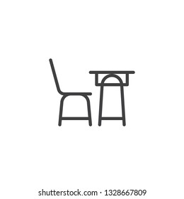 School desk and a chair line icon. linear style sign for mobile concept and web design. School table side view outline vector icon. Education symbol, logo illustration. Pixel perfect vector graphics