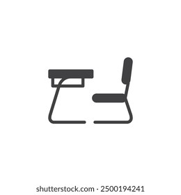 School desk with chair vector icon. filled flat sign for mobile concept and web design. Student Desk and Chair glyph icon. Symbol, logo illustration. Vector graphics