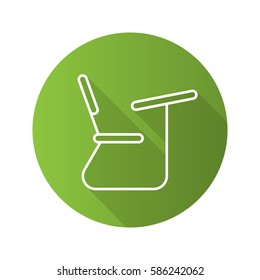 School desk flat linear long shadow icon. Student seat. Vector line symbol