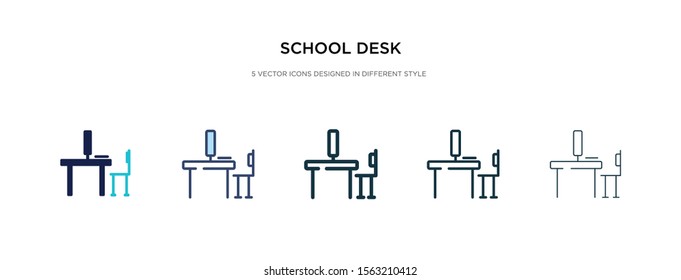 school desk icon in different style vector illustration. two colored and black school desk vector icons designed in filled, outline, line and stroke style can be used for web, mobile, ui