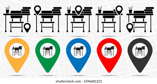 School desk icon in location set. Simple glyph, flat illustration element of education theme icons
