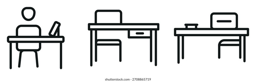 Schulschreibtisch-Symbolsatz - Klassenzimmer, Bildungsmöbel, Schülersitzsymbole