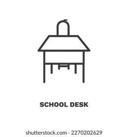 school desk icons. Thin line school desk, desk icon from computer and tech collection. Outline vector isolated on white background. Editable school desk symbol can be used web and mobile