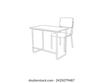 School desk isolated line drawing. School desk chair line icon, outline vector sign, linear style pictogram isolated on white. Symbol, logo illustration. Vector Outline illustration.