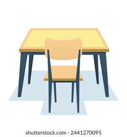 Escritorio de escuela aislado sobre fondo blanco. mesa de escritorio de madera y silla. Ilustración vectorial en un estilo plano