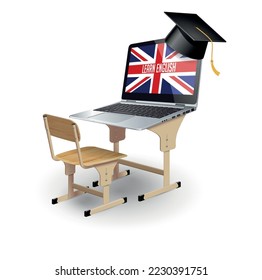 School desk with laptop as elearning concept