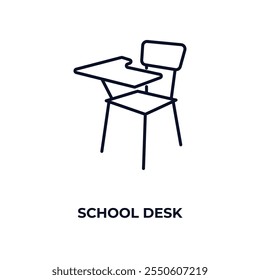school desk outline icon. Linear vector from computer concept. Thin line school desk icon isolated on white background