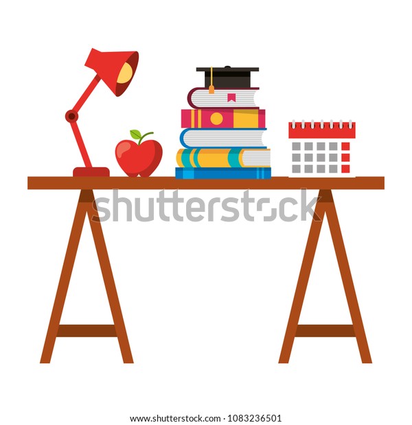 School Desk Stacked Books Calendar Apple Stock Vector Royalty