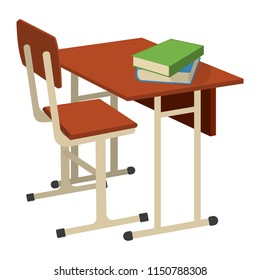 School Desk with School Supplies Icon and Logo. Isolated design element. Vector Cartoon illustration.