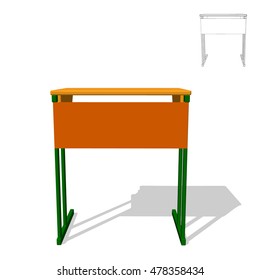 School Desk.Isolated On White Background. 3d Vector Illustration.Front View.