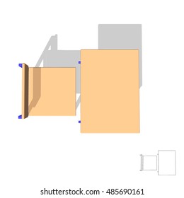School desk.Isolated on white background. 3d Vector illustration.Top view.