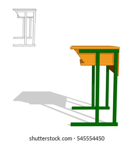 School desk.Isolated on white background. 3d Vector illustration.Side view. 